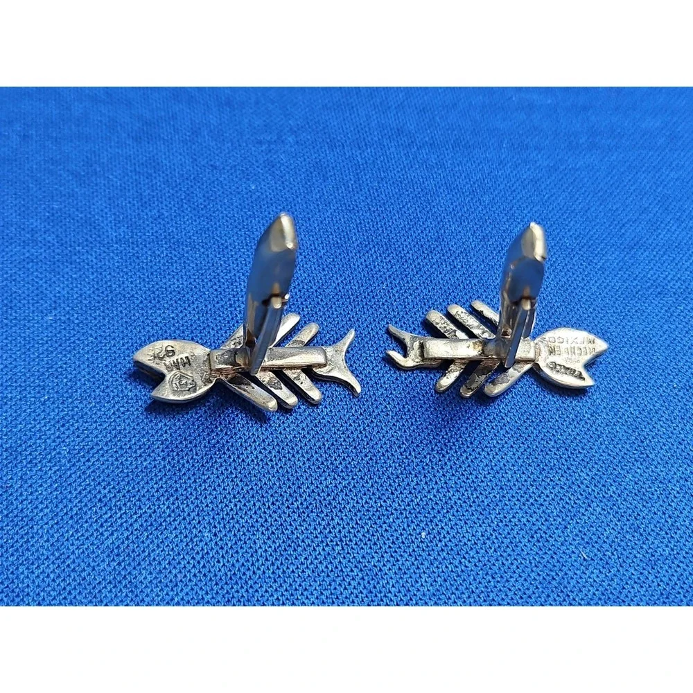 Vintage Sterling Silver FISH BONE Cufflinks Fishbone Skeleton Rockabilly Goth